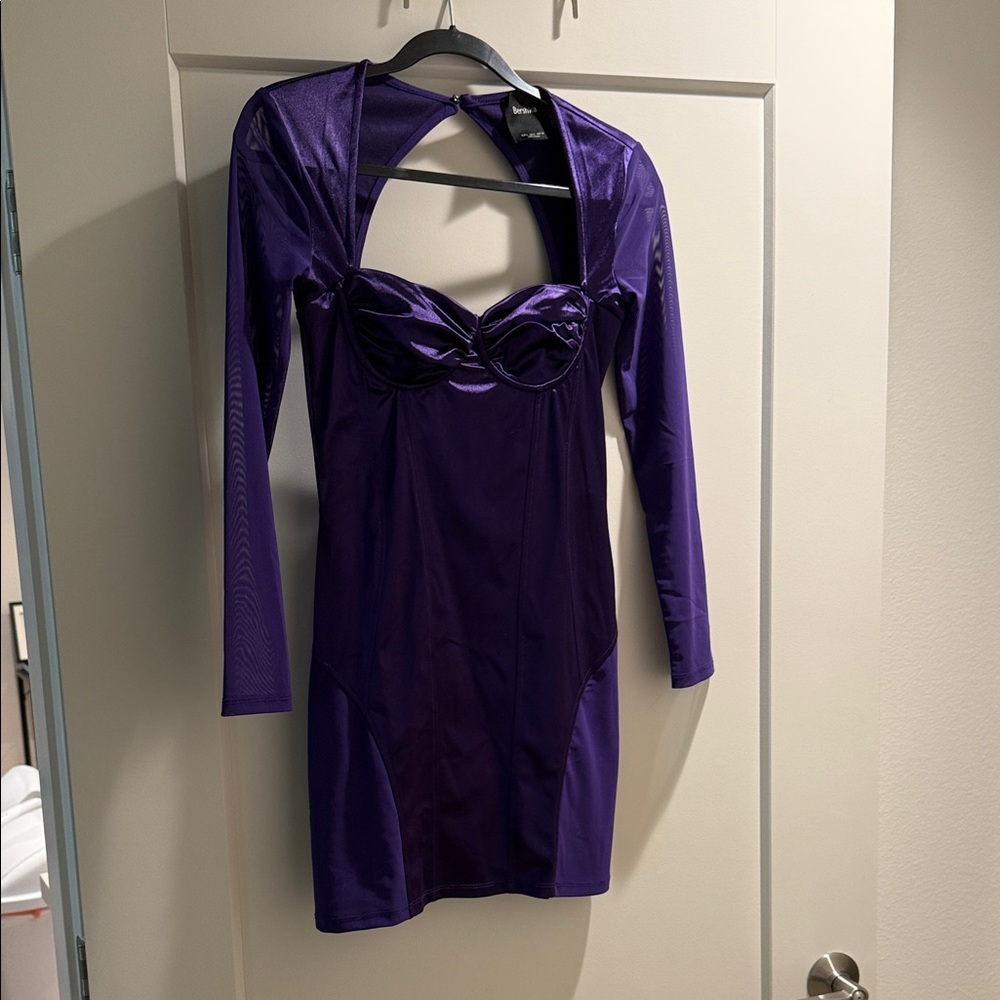 Bershka satin Purple Long Sleeve Dress